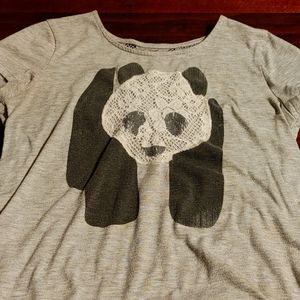 Panda kids T-shirt size :10/12 color:Grey,black,and white